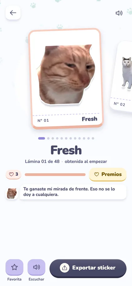 Captura de la app: Cariño