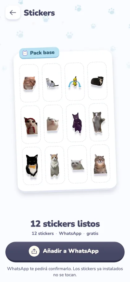 Captura de la app: Stickers